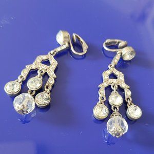 Vintage Avon Crystal Chandelier San Francisco Art Deco Silver Clip On Earrings